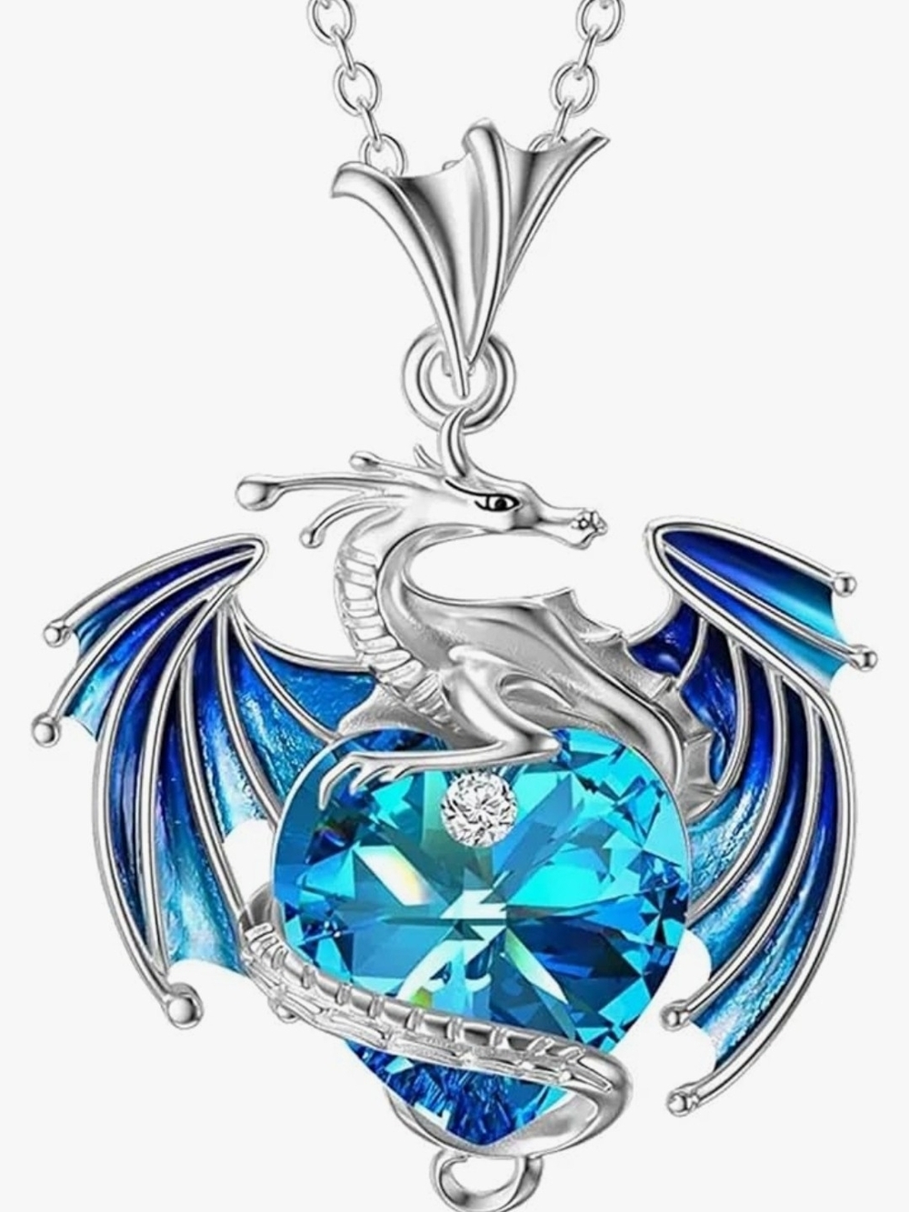 NOWT Sterling Silver Blue Dragon Heart Pendant Necklace